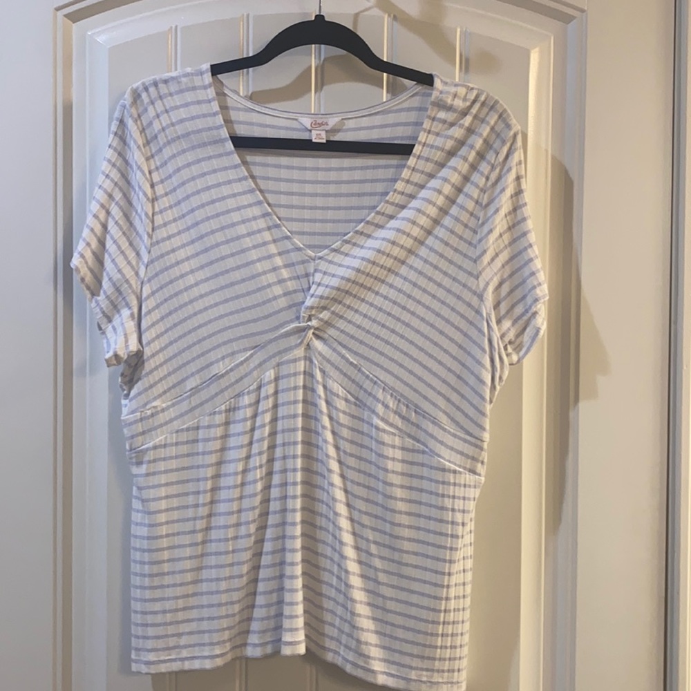 Candies ribbed white and blue stripped top